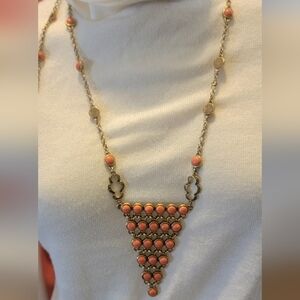 Lucky Brand Statement Necklace‎ Gold Tone With Salmon Colored Stones